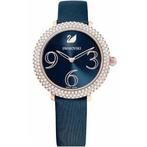 SWAROVSKI Women’s Swiss Made Quartz Blue Leather Strap Blue Dial 34mm Watch 5484061