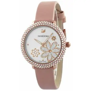 SWAROVSKI Women’s Swiss Made Quartz Pink Leather Strap White Dial 34mm Watch 5519223
