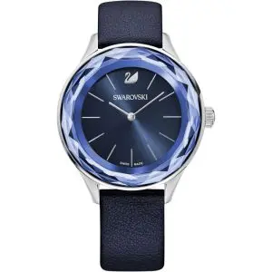 SWAROVSKI Women’s Swiss Made Quartz Blue Leather Strap Blue Dial 36mm Watch 5295349