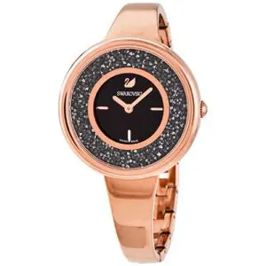 SWAROVSKI Women’s Swiss Made Quartz Rose Gold Metal Chain Black Dial 34mm Watch 5295334