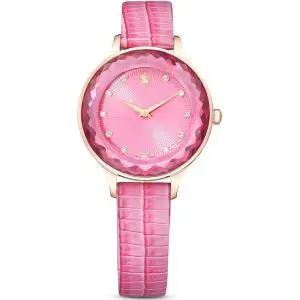 SWAROVSKI Women’s Swiss Made Quartz Pink Leather Strap Pink Dial 33mm Watch 5650030