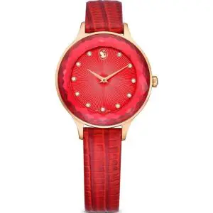 SWAROVSKI Women’s Swiss Made Quartz Red Leather Strap Red Dial 33mm Watch 5650002