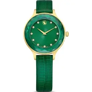 SWAROVSKI Women’s Swiss Made Quartz Green Leather Strap Green Dial 33mm Watch 5650005
