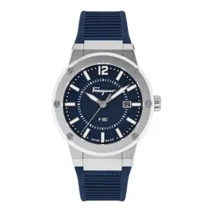 Ferragamo Men’s Swiss Made Quartz Blue Silicone Strap Blue Dial 44mm Watch SFHY01022