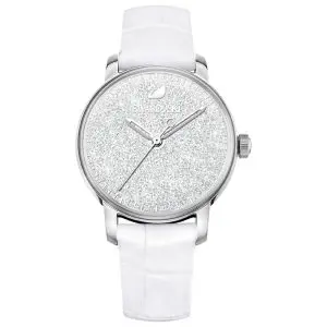 SWAROVSKI Women’s Swiss Made Quartz White Leather Strap White Dial 38mm Watch 5295383