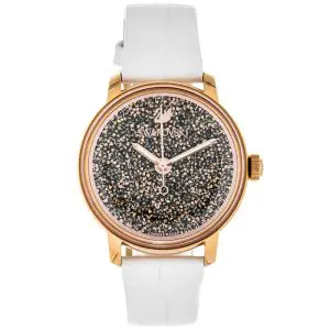 SWAROVSKI Women’s Swiss Made Quartz White Leather Strap Crystalline Dial 38mm Watch 5344635