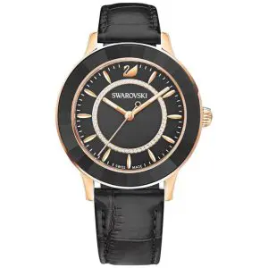 SWAROVSKI Women’s Swiss Made Quartz Black Leather Strap Black Dial 39mm Watch 5414410