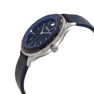 Alternative view of SWAROVSKI Women’s Swiss Made Quartz Blue Leather Strap Blue Dial 36mm Watch 5295349