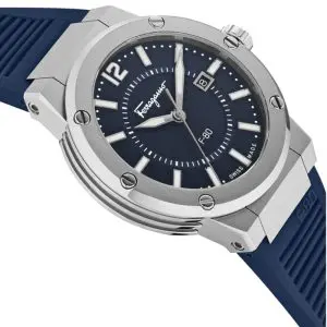 Alternative view of Ferragamo Men’s Swiss Made Quartz Blue Silicone Strap Blue Dial 44mm Watch SFHY01022 (Without Tag)