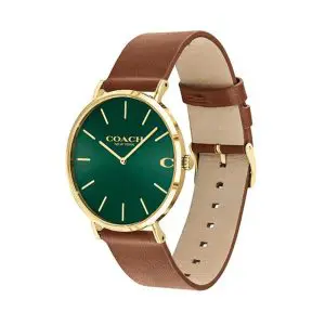 Alternative view of Coach Men’s Quartz Brown Leather Strap Green Dial 41mm Watch 14602435 (Like New)