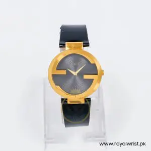 Gucci Unisex Swiss Made Quartz Black Leather Strap Black Dial 37mm Watch YA133326/1