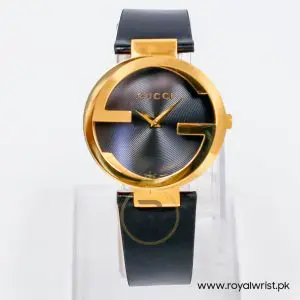 Gucci Unisex Swiss Made Quartz Black Leather Strap Black Dial 37mm Watch YA133326/1