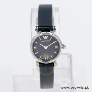 Emporio Armani Women’s Quartz Black Leather Strap Black Mother Of Pearl Dial 22mm Watch AR1684