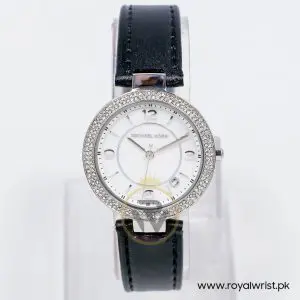 Michael Kors Women’s Quartz Black Leather Strap Mother Of Pearl Dial 33mm Watch MK2541