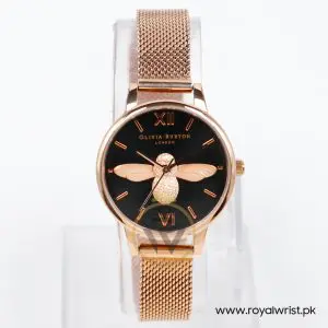Olivia Burton Women's Quartz Rose Gold Stainless Steel Black Dial 30mm Watch HM1121-3 (Like New)