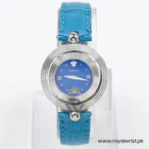 Versace Women’s Quartz Swiss Made Sky Blue Leather Strap Blue Dial 34mm Watch VE7900220