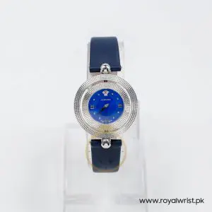 Versace Women’s Quartz Swiss Made Dark Blue Leather Strap Blue Dial 34mm Watch VE7900220-1