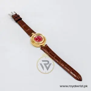 Versace Women’s Quartz Swiss Made Dark Brown Leather Strap Red Dial 34mm Watch VE7901223