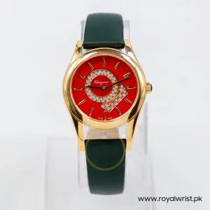 Alternative view of Ferragamo Women's Swiss Made Quartz Dark Green Leather Strap Red Dial 33mm Watch FG4070014