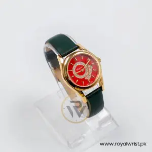 Ferragamo Women's Swiss Made Quartz Dark Green Leather Strap Red Dial 33mm Watch FG4070014