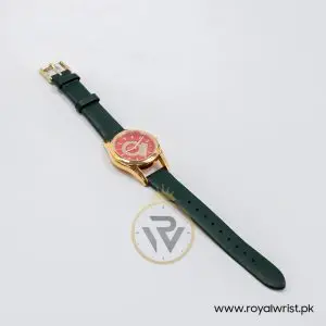 Ferragamo Women's Swiss Made Quartz Dark Green Leather Strap Red Dial 33mm Watch FG4070014