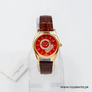 Ferragamo Women's Swiss Made Quartz Dark Brown Leather Strap Red Dial 33mm Watch FG4070014-1