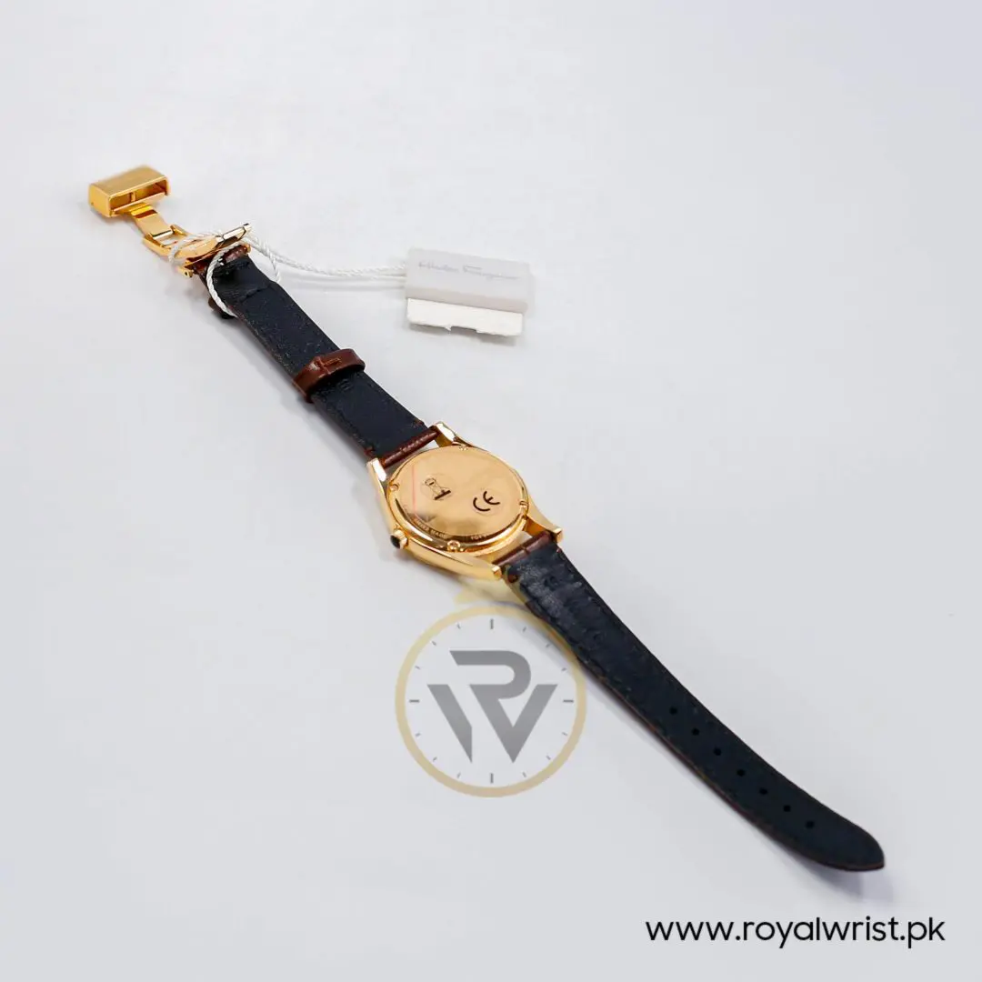 Ferragamo Women's Swiss Made Quartz Dark Brown Leather Strap Red Dial 33mm Watch FG4070014-1