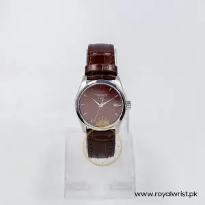 Alternative view of Tissot Women’s Quartz Swiss Made Dark Brown Leather Strap Maroon Dial 33mm Watch T035.210.16.371.00-1 (Like New)