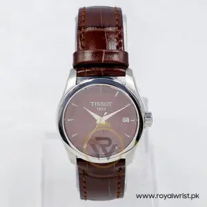 Tissot Women’s Quartz Swiss Made Dark Brown Leather Strap Maroon Dial 33mm Watch T035.210.16.371.00-1 (Like New)