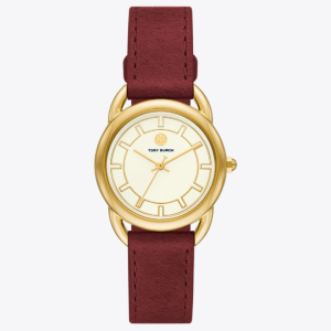 Tory Burch Women’s Quartz Maroon Leather Strap Ivory Dial 32mm Watch TBW7211 (Without Tag)