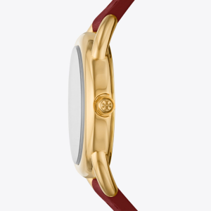Alternative view of Tory Burch Women’s Quartz Maroon Leather Strap Ivory Dial 32mm Watch TBW7211