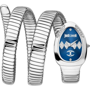 Just Cavalli Women’s Quartz Silver Snake Stainless Steel Blue Dial 22mm Watch JC1L230M0025