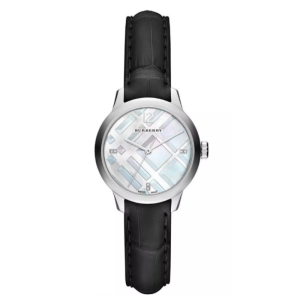Burberry Women’s Swiss Made Quartz Black Leather Strap Mother Of Pearl Dial 32mm Watch BU10102 (Without Tag)