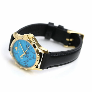 Alternative view of Gucci Women's Swiss Made Quartz Black Leather Strap Turquoise Blue Dial 27mm Watch YA126554