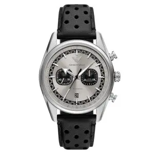 Emporio Armani Men’s Quartz Black Leather Strap Grey Dial 42mm Watch AR11677