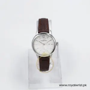 Burberry Women’s Swiss Made Quartz Dark Brown Leather Strap Silver Dial 32mm Watch BU10112 (Like New)