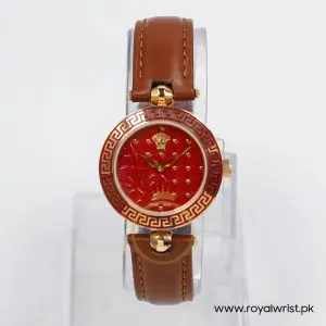 Alternative view of Versace Women’s Quartz Swiss Made Brown Leather Strap Red Dial 30mm Watch VK7050013-1 (Like New)