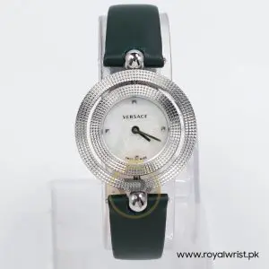 Versace Women’s Quartz Swiss Made Dark Green Leather Strap Mother Of Pearl Dial 34mm Watch P417544-1 (Like New)