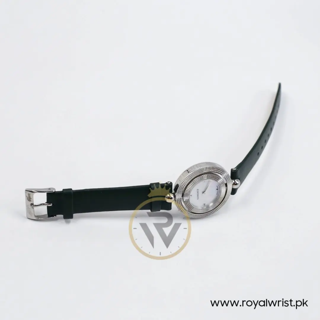 Versace Women’s Quartz Swiss Made Dark Green Leather Strap Mother Of Pearl Dial 34mm Watch P417544-1 (Like New)