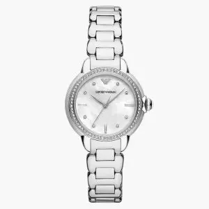 Emporio Armani Women's Quartz Silver Stainless Steel Mother Of Pearl Dial 32mm Watch AR11596