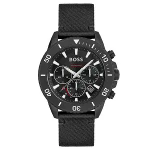 Hugo Boss Men’s Chronograph Quartz Black Nylon Strap Black Dial 45mm Watch 1513918