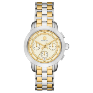 Tory Burch Women’s Chronograph Quartz Two-Tone Stainless Steel Gold Dial 37mm Watch TBW1052