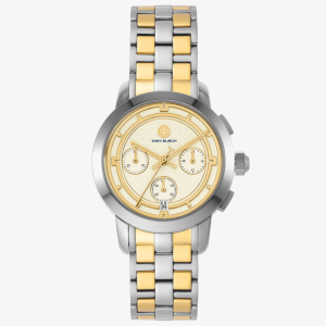 Tory Burch Women’s Quartz Chronograph Two-Tone Stainless Steel Cream Dial 38mm Watch TBW1034