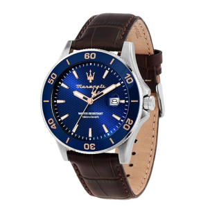 Maserati Men’s Quartz Brown Leather Strap Blue Dial 43mm Watch R8851100004