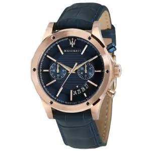Maserati Men’s Chronograph Quartz Blue Leather Strap Blue Dial 44mm Watch R8871627002