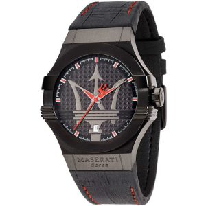 Maserati Men’s Quartz Black Leather Strap Black Dial 42mm Watch R8851108010