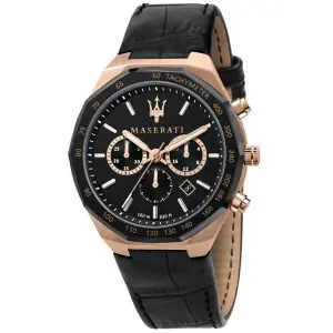 Maserati Men’s Chronograph Quartz Black Leather Strap Black Dial 45mm Watch R8871642001