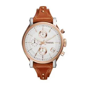 Fossil Women’s Quartz Brown Leather Strap White Dial 38mm Watch ES3837