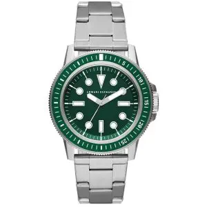 Armani Exchange Men’s Quartz Silver Stainless Steel Green Dial 44mm Watch AX1860