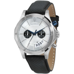 Maserati Men’s Chronograph Quartz Black Leather Strap Silver Dial 44mm Watch R8871627005